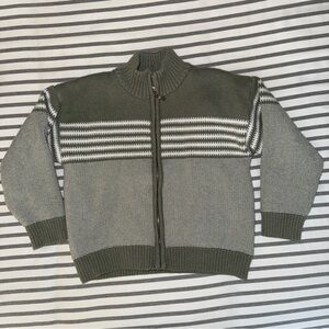 Boys Sage Green Knit Full Zip Sweater 6